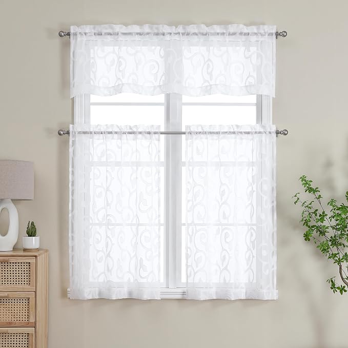 Furman Sheer White Curtains Tiers 36 inch Length, Light Filtering Soft Airy - Image 7