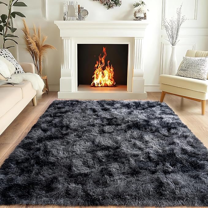 Super Fluffy Area Rug for Living Room 5x7, Shaggy Carpet, Dark Grey | Modern by PIONBLANK