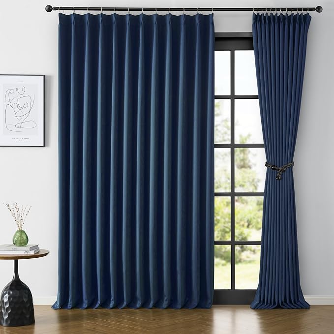 Navy Pleat Wide Width Drapes 80 x 96 inch Long 2 Panels by KEQIAOSUOCAI