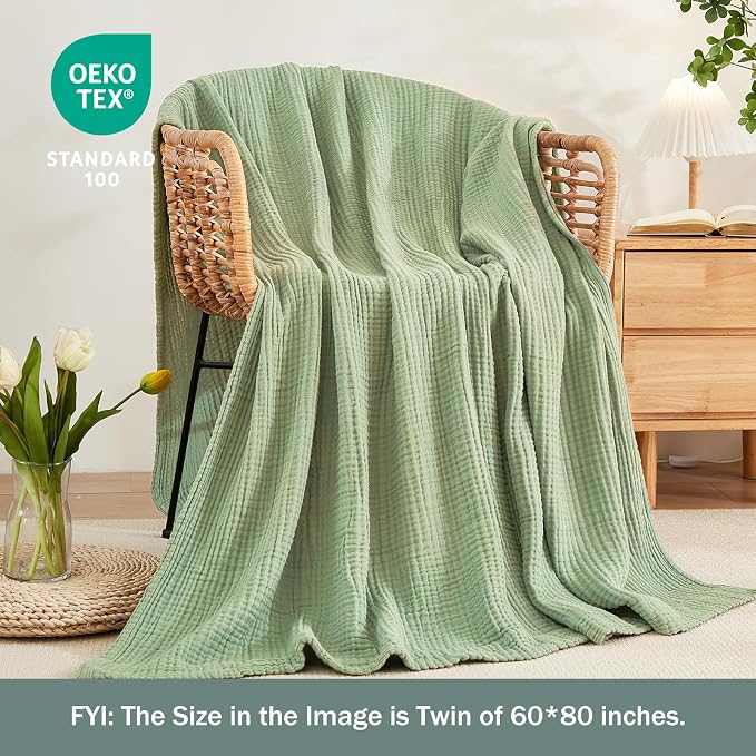 EMME Muslin Blankets for Adults Throw Blanket for Couch Breathable Gauze Soft - Image 4