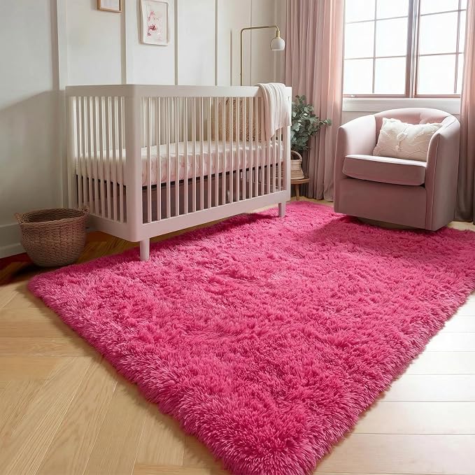 Hot Pink Area Rugs for Bedroom Living Room, Fluffy Fuzzy Shag Shaggy 4x6 - Image 6