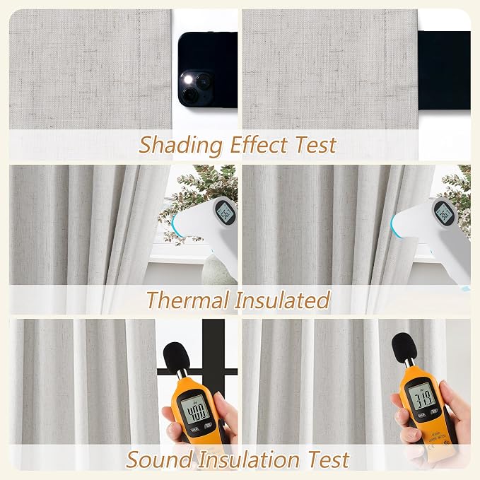 90 Inch Long Natural 100% Blackout Linen Curtains - Image 5