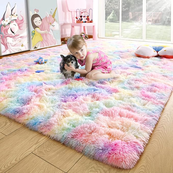 3x5 Rainbow Fluffy Soft Area Rug Non-Slip by ModernHomeDecor