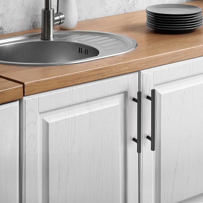 JOY DECOR 45 Pack Cabinet Handles, Black Cabinet Pulls, 5 in Hole Center Kitchen Hardware, Stainless Steel T Bar Handles for Dresser Drawers