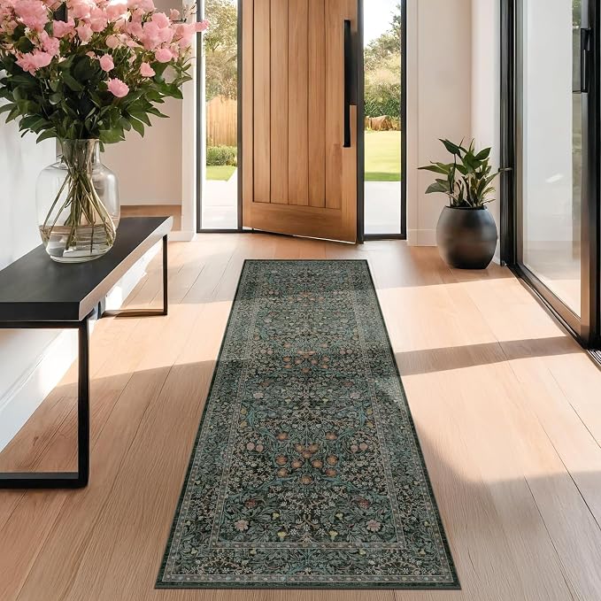 Dark Green 2x7 Long Washable Runner Rug Non Slip, Throw Rugs Runners - Image 4