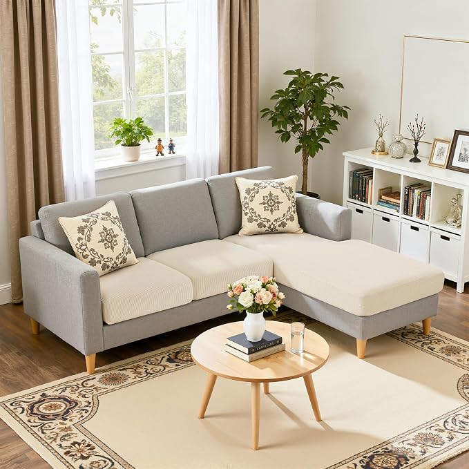 Hokway Chaise Cover and Couch Cushion Covers Set, Separate Sectional Sofa by Hokway