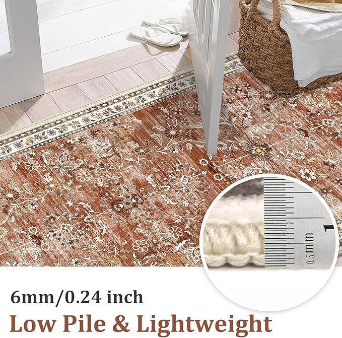 Yamaziot 2x6 Washable Hallway Runner Rug Non Slip Floral Carpet, Brick-red | - Image 3