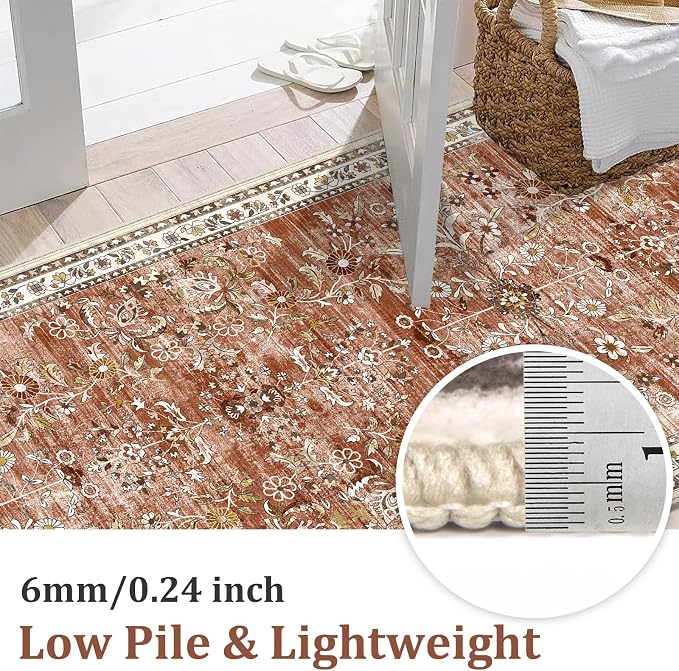Yamaziot 2x10 Washable Hallway Runner Rug Non Slip Floral Carpet, Brick-red | - Image 3