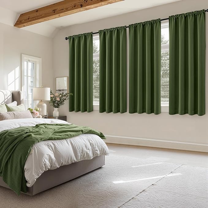 MIULEE 4 Panels Set Olive Green Blackout Curtains 63 Inch Length Bedroom | - Image 2