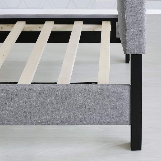 Furinno Laval Button Tufted Upholstered Platform Bed Frame, California King, Glacier