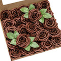 Ling's moment Artificial Flowers 25Pcs Walnut Brown Roses Decor w/Stems,3" Real Touch DIY Foam Floral for Wedding Bouquet/Centerpieces, Outdoors Party Backdrop, Room/Table, and Garden/Pot Decorations