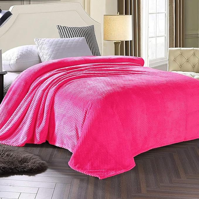 Exclusivo Mezcla Soft Waffle Fleece Bed Blanket Queen Size, Hot Pink | - Image 3