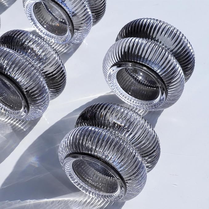 Woho Smoke Grey Ribbed Votive Candle Holder Set of 12, Vintage Tea Lights Candle Holder for Halloween Decorations, Glass Tealight Candle Holders for Holiday Party/Home Decor (Grey, 2.1" H X 2.75" D)