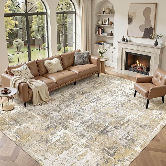 DMOYEST Area Rug Living Room Rugs 10x14 Washable Abstract Carpet | Neutral by DMOYEST
