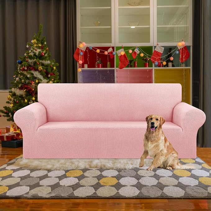 Stretch Couch Covers for Sofa, 3 Cushion Couch Slipcover, Dusty Pink | 1-Piece - Image 2