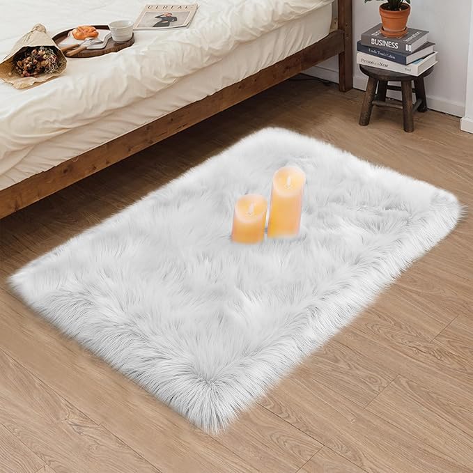 Sheepskin Faux Fur Rug, 2x3 White Fur Rug - Image 7