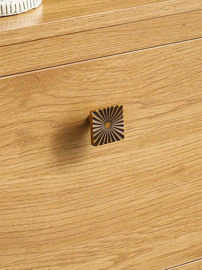 5 Pack Antique Brass Cabinet Knobs Square Vintage Drawer Pulls Bathroom Dresser Handles Hardware Zinc Alloy