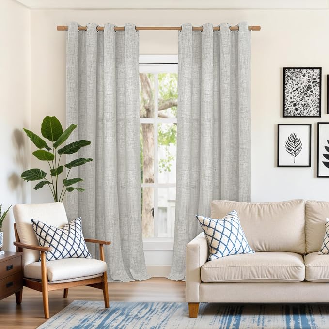 YoungsTex Light Grey Linen Curtains 90 Inch Length - Image 2