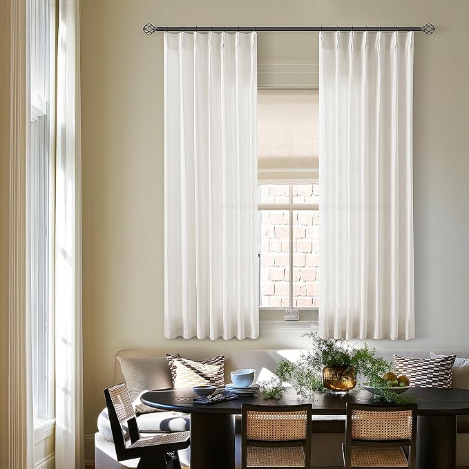 Natural Pinch Pleated Linen Semi Sheer Curtains 54 Inch Length 2 Panels | - Image 7