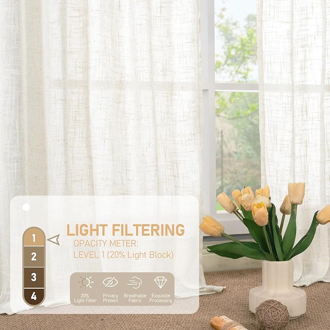 Cream Linen Kitchen Curtains 30 Inch Length - Image 4