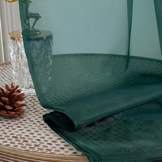 Sheer Hunter Green Curtains 108 Inches Long 2 Panels Set, 59 Inch Extra Wide - Image 4