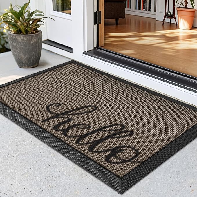 LUMI Outside Welcome Door Mat 17x30, Non-Slip Durable Rubber Easy Clean | Hello by LUMI