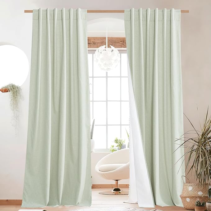 NICETOWN Light Green Blackout Linen Curtains 95" Long, Rod Pocket Back Tab Full by NICETOWN