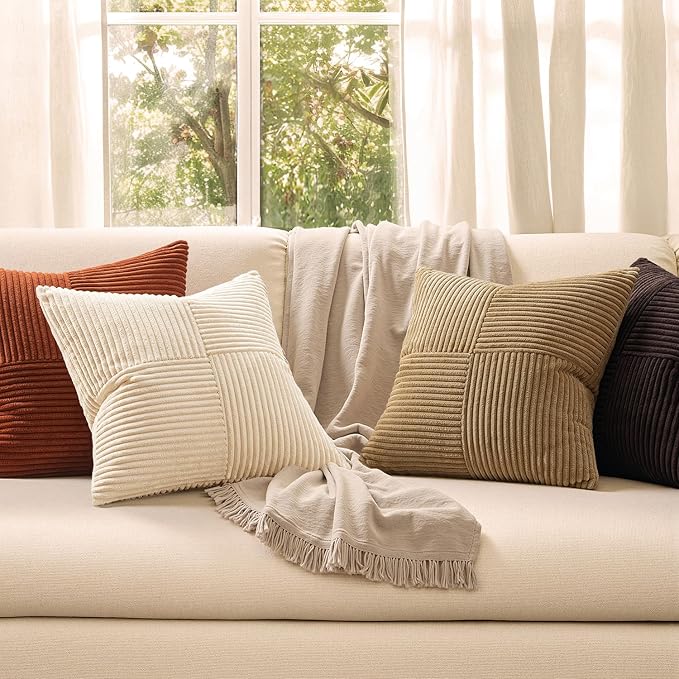 MIULEE Brown Beige Throw Pillow Covers 20x20 Inch Set of 4 Boho Farmhouse - Image 2