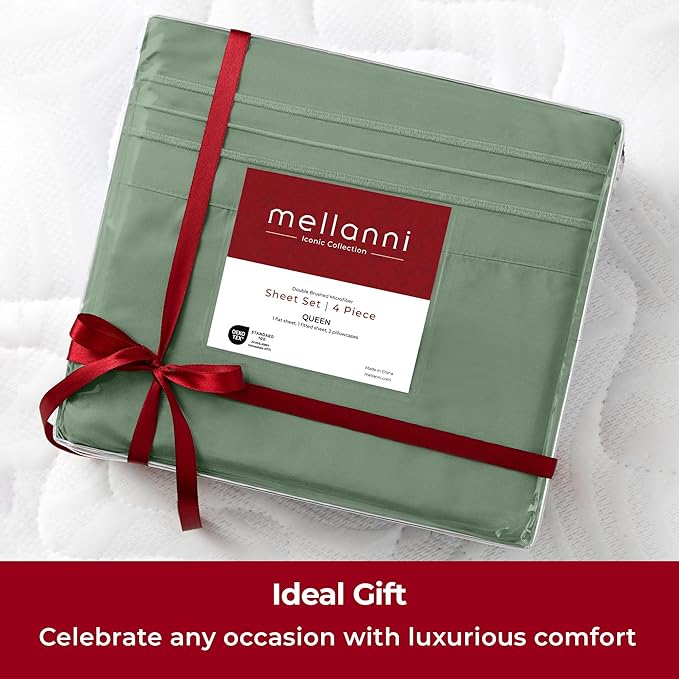 Mellanni Twin Sheets Set - 3 PC Iconic Collection Bedding - Hotel Luxury, Extra Soft, Cooling Bed Sheets - Wrinkle, Fade, Stain Resistant (Twin, Sage)