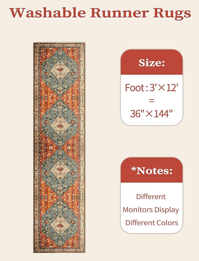 SERISSA 3x12 Washable Non Slip Boho Runner Rug - Image 6