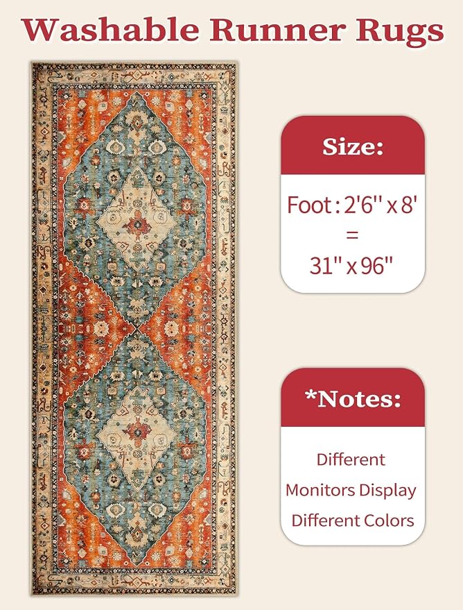 SERISSA 2'6"x8' Washable Non Slip Boho Runner Rug - Image 5
