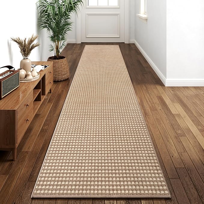 Hallway Runner Rug Extra Long Kitchen Runner Washable Brown 2x10 ft | Boho by YDKGL