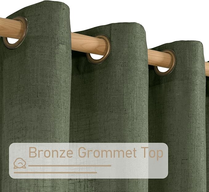 Olive Green Linen Sheer Curtains 96 Inches Long - Image 2