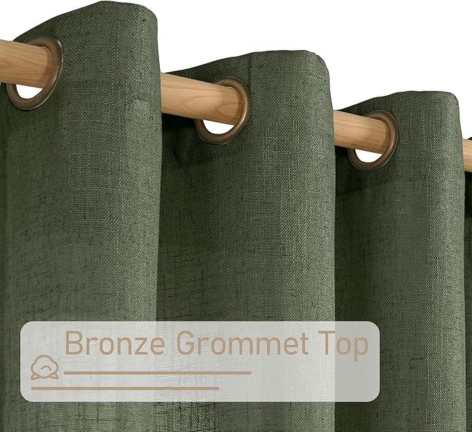 Olive Green Linen Semi Sheer Curtains 45 Inch - Image 2
