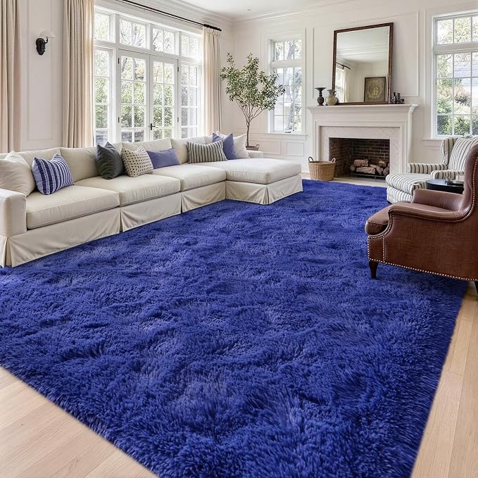 Noahas 9x12 Extra Large Royal Blue Fluffy Area Rug Non-Slip - Image 2