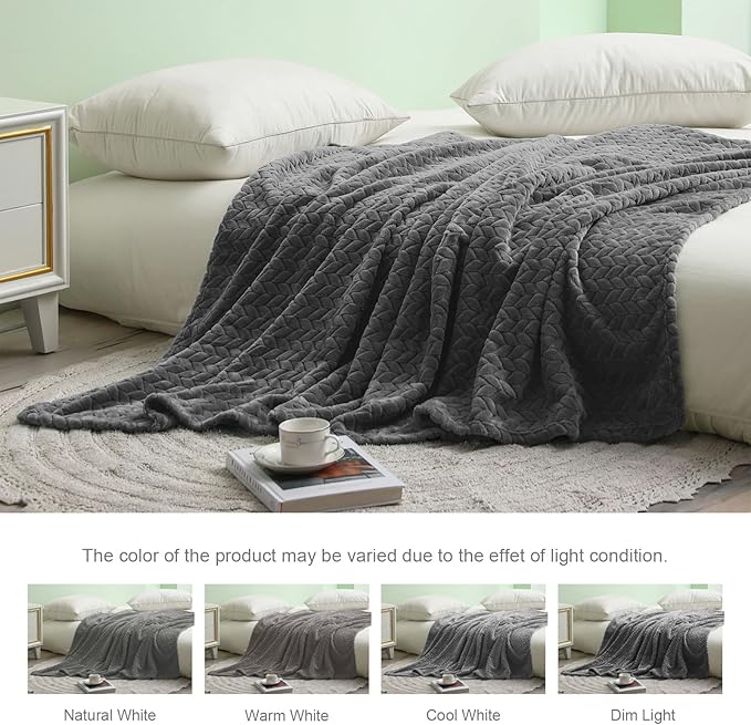 Exclusivo Mezcla Fleece King Size Blanket for Bed, 90x104 Inches Soft Cozy Jacquard Flannel Blankets, Lightweight Fuzzy Plush Warm for Winter, Dark Grey