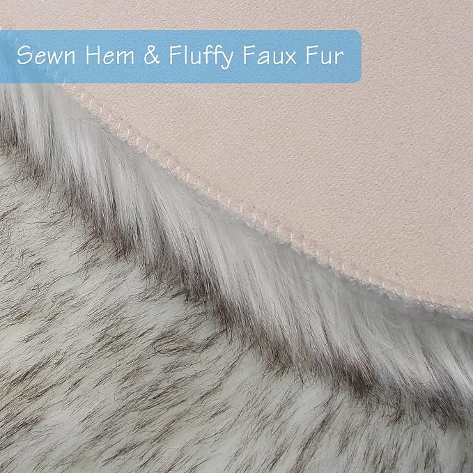 duduta White Black Faux Fur Rug 2x3 ft, Small Shag Bedside Rug Seat Covers | - Image 3