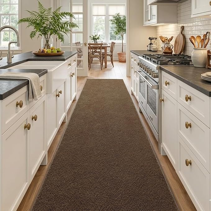 2x10 Beige Brown Solid Runner Rug Washable Non-Slip - Image 2