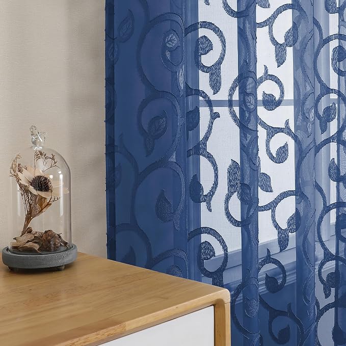 Furman Blue Sheer Curtains Tiers 36 inch Length, Light Filtering Soft Airy - Image 2