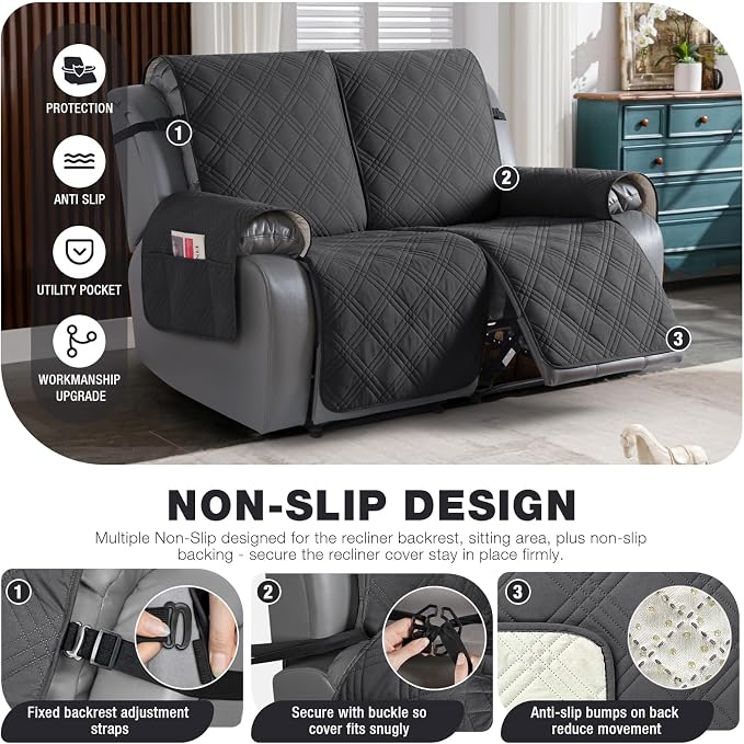 TAOCOCO 100% Waterproof Loveseat Recliner Cover, Non Slip Split Recliner Couch - Image 4