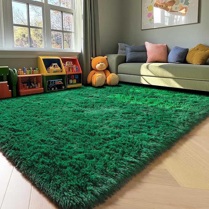 Dark Green Area Rugs for Bedroom Living Room, 4x6 Fluffy Soft Plush Shaggy - Image 7
