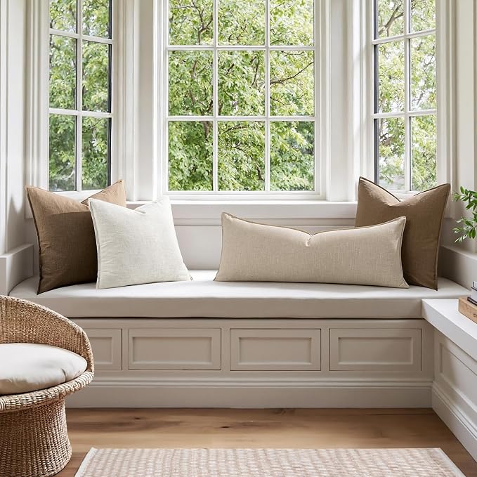 MIULEE Decorative Linen Lumbar Pillow Cover 14x36 Inch Natural Beige | Boho - Image 5