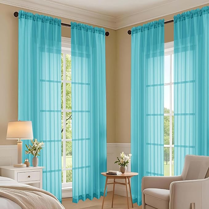 Turquoise Sheer Curtains 120 Inches Long 2 Panels Set, 59 Inch Extra Wide Soft - Image 6