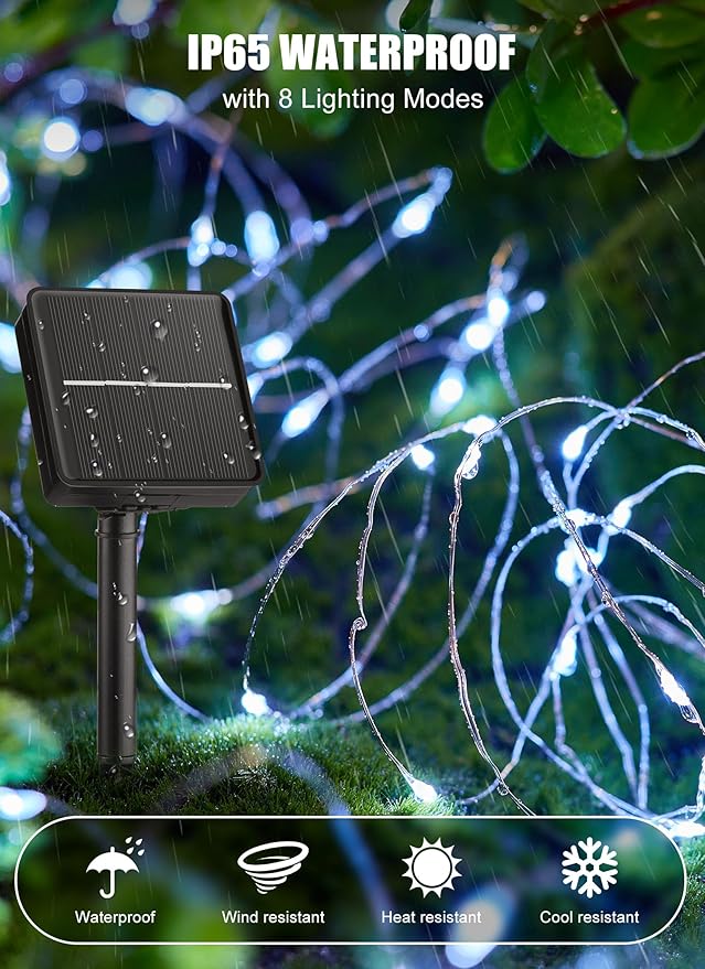 Minetom Solar String Lights, 4 Packs Total 132Ft 400 LED Solar Fairy Lights, Waterproof Solar Lights for Outside Patio Yard Tree Wedding Christmas, Pure White
