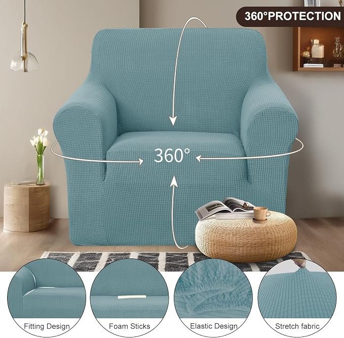 U-NICE HOME Stretch Recliner Chair Cover Armchair Slipcover, Light Blue | - Image 3