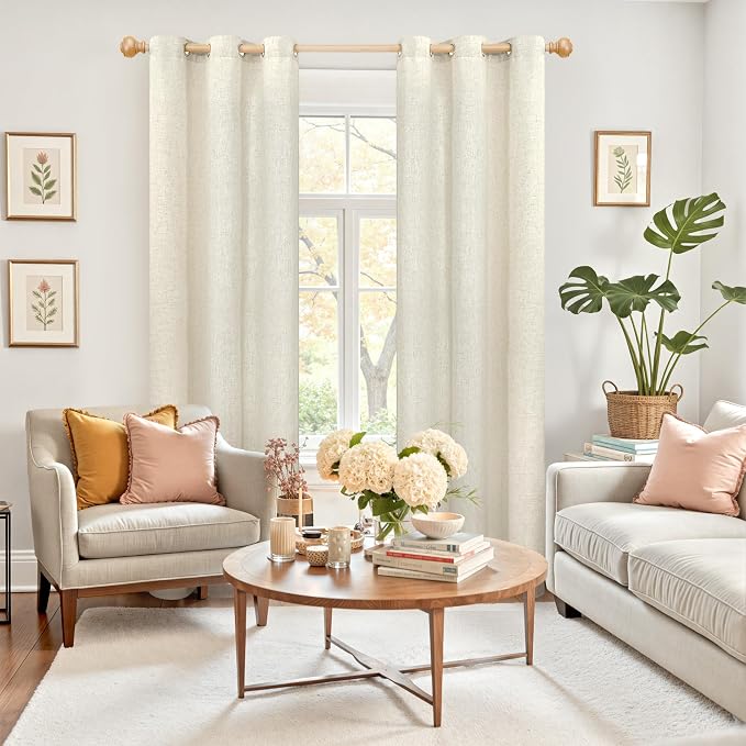 YoungsTex Beige Linen Curtains 84 Inches Length 2 Panels - Image 2