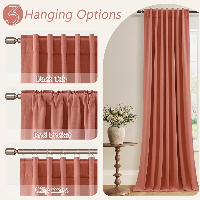 Coral 100% Blackout Linen Curtains 120 Inch Length 2 Panels Set - Image 7