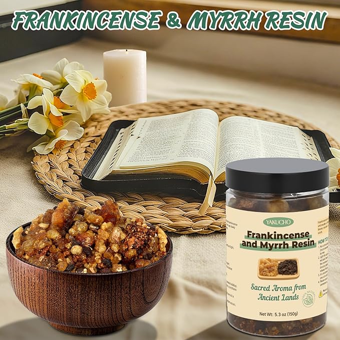Frankincense and Myrrh Incense Gift Pack from Jerusalem – Hand-Harvested Traditional Resin for Prayer, Meditation, and Home Fragrance (5.3 oz)
