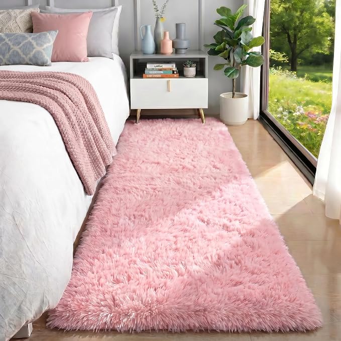 Pink Runner Rugs for Girls Bedroom, Plush Fluffy Hallway Rug 2x6 Ft | Kawaii by PAGISOFE