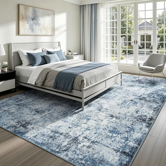 Rugflix 8x10 Area Rugs for Living Room, Washable Light Blue Grey Large Rug | - Image 2